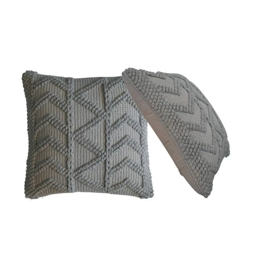 Gray textured throw pillow with raised geometric knit pattern from the alda cushion set gray cushion set