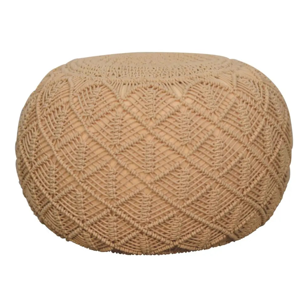 Ansley beige pouffe macramé beige pouffe with diamond-patterned woven design perfect for cozy living spaces