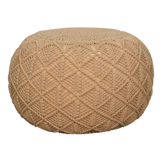 Ansley beige pouffe macramé beige pouffe with diamond-patterned woven design perfect for cozy living spaces