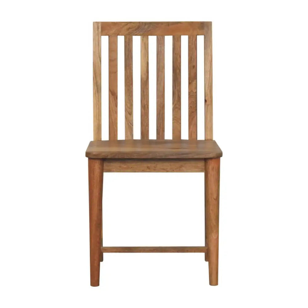 Ariella dining chair made of solid wood with a warm natural finish and vertical slat back design for dining use