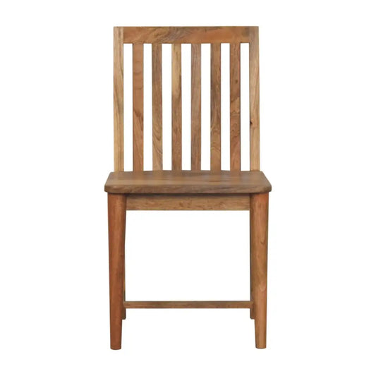 Ariella dining chair made of solid wood with a warm natural finish and vertical slat back design for dining use