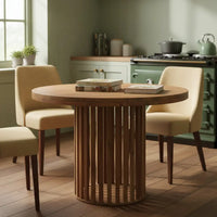 Ariella round dining table with vertical wooden slats base and round dining design for stylish meal settings