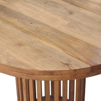 Ariella round dining table with natural wood finish and vertical slat legs perfect for round dining spaces