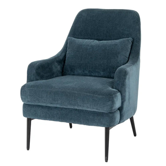 Teal velvet avaris wingback armchair with matching cushion and slender black legs for stylish seating