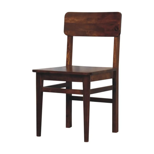 Classic chestnut dining chair made of dark brown wood with a simple minimalist design and straight legs