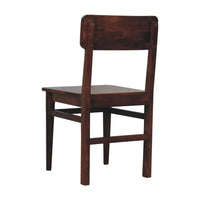 Classic chestnut dining chair dark brown wooden chair with simple sturdy design and visible grain for dining room use