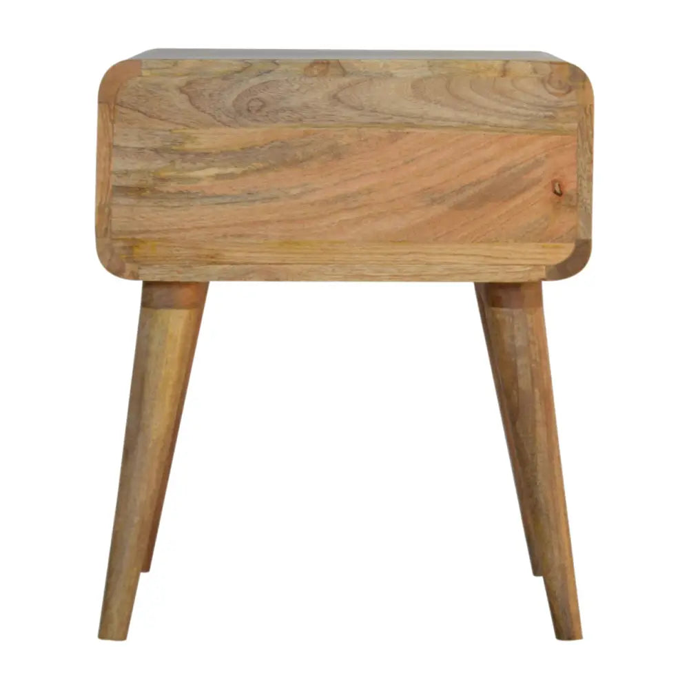 A close-knit bedside rustic wooden nightstand with natural finish and tapered legs perfect for luxury furniture for modern homes