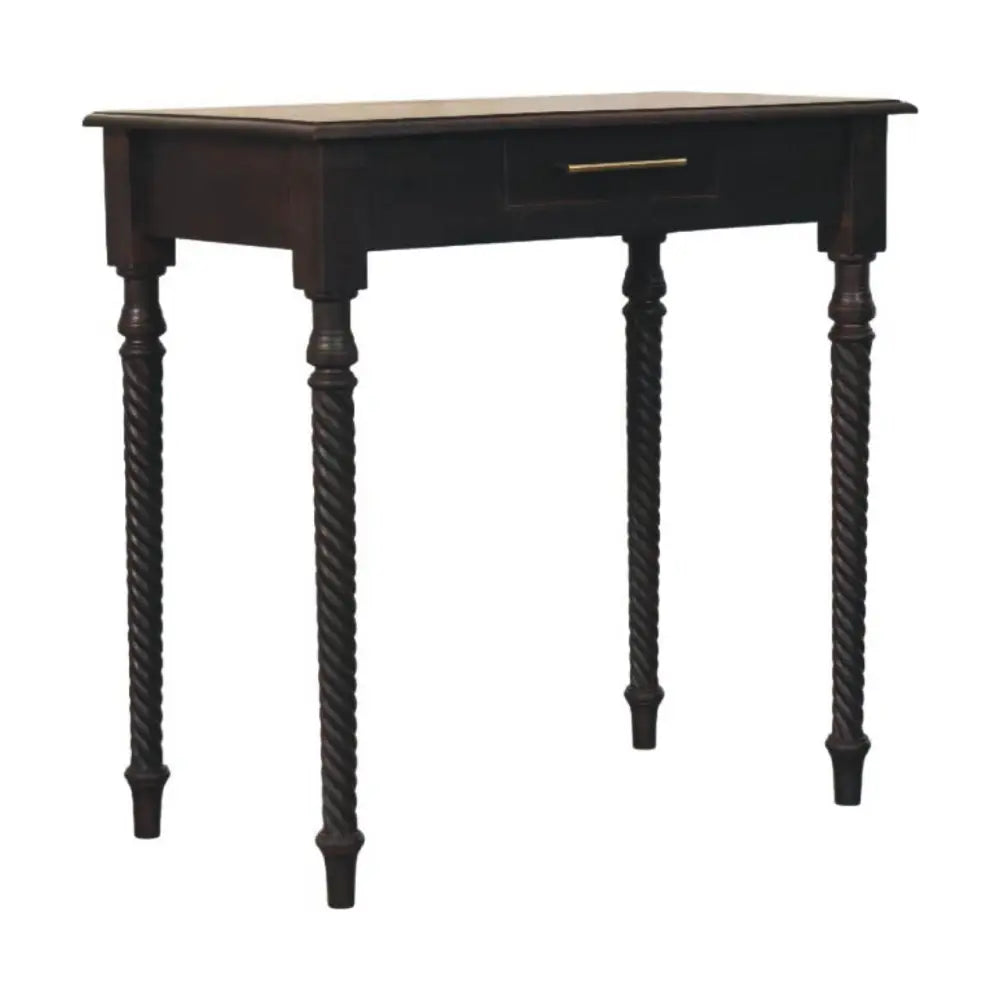 Black cordelier turned-leg writing desk with twisted legs single drawer gold handle made of solid mango wood