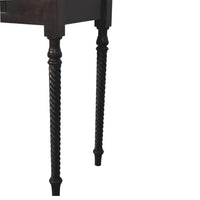 Dark wood twisted ornate legs of cordelier turned-leg writing desk made from solid mango wood