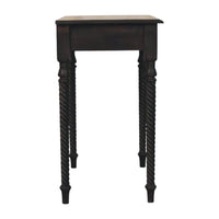 Dark wood writing desk with twisted rope legs made of solid mango wood perfect for stylish home offices