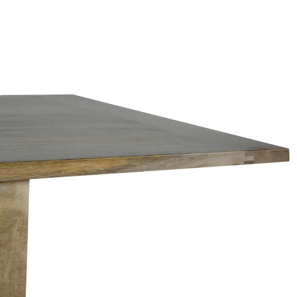 Gray wood grain extendable butterfly dining table with natural rustic finish and detailed edges