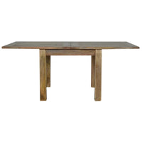 Rustic wooden extendable butterfly dining table with natural finish and sturdy thick legs for family meals