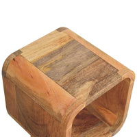 Extra mini minimalist reclaimed wood cube side table with rustic patchwork design and natural oak tones