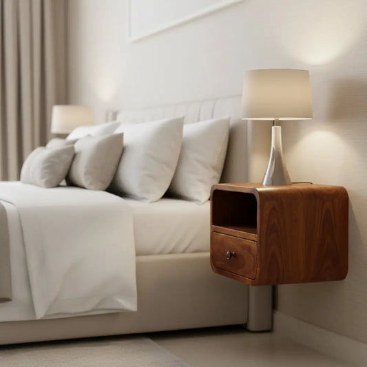 Extra Mini Wall Mounted Curved Chestnut Bedside with Open Slot