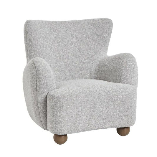 Greige hui large armchair with gray textured fabric and rounded wooden legs for stylish living room seating
