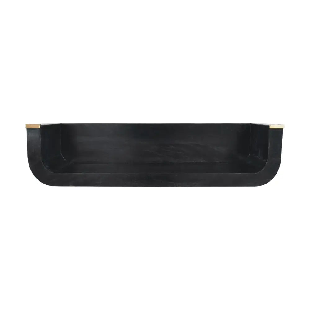 Black rectangular indira floating console with rounded edges and gold-toned metal accents wall-mounted shelf