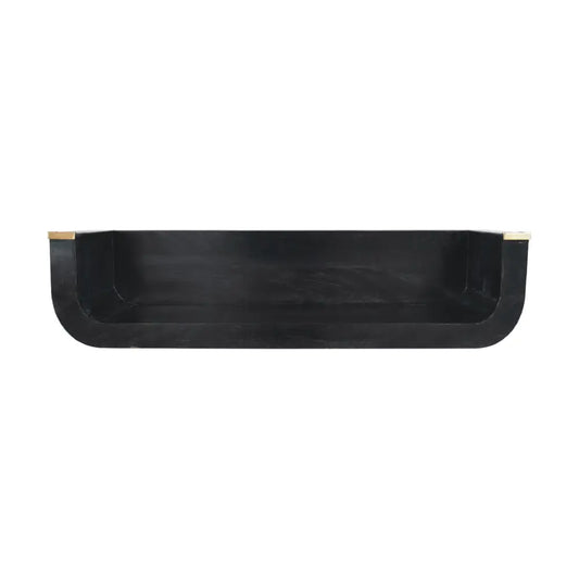 Black rectangular indira floating console with rounded edges and gold-toned metal accents wall-mounted shelf