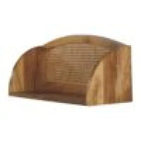 Wooden chair with curved backrest and slatted design next to larissa open wall mounted shelf in natural wood finish