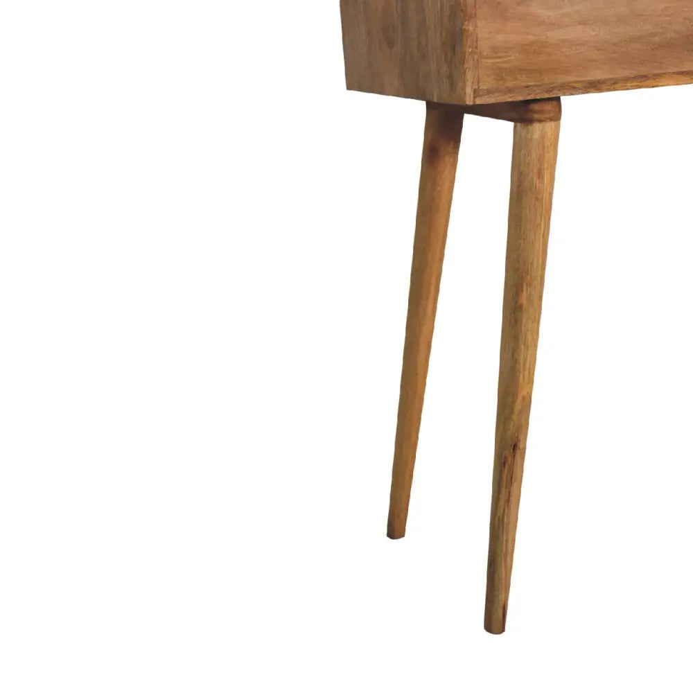 Mini oak-ish dressing table with tapered legs in natural wood finish perfect as a compact oak ish dressing table