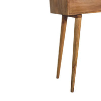 Mini oak-ish dressing table with tapered legs in natural wood finish perfect as a compact oak ish dressing table