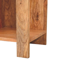 Natural wood oak-ish box bedside with visible grain and warm light brown finish perfect for bedroom use