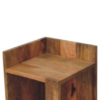 Rustic oak-ish box bedside with warm natural finish and visible grain patterns showcasing box bedside features