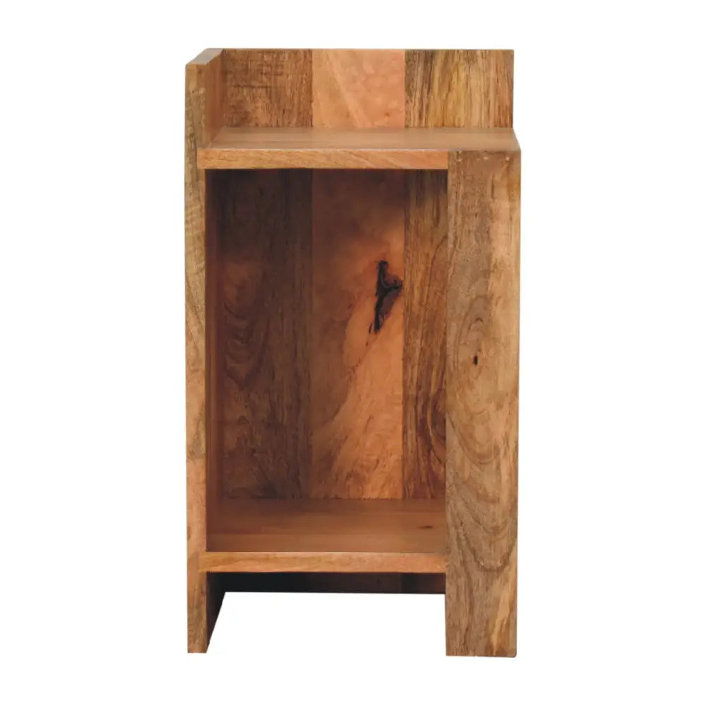 Rustic oak-ish box bedside with natural wood grain finish and visible knots showing box bedside features