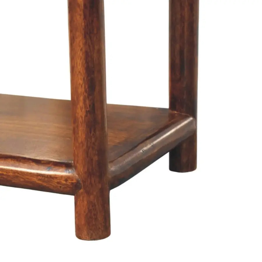 Regency chestnut nightstand dark brown solid mango wood side table with smooth polished finish and rounded edges