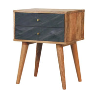 Mid-century modern slade bedside with dark gray stone drawers and natural wood for luxury furniture in modern homes