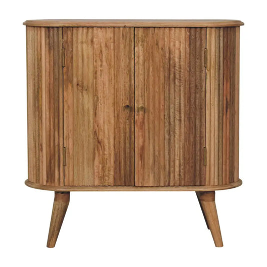 Rustic wooden soba nordic cabinet with vertical slats and tapered legs perfect for stylish storage solutions