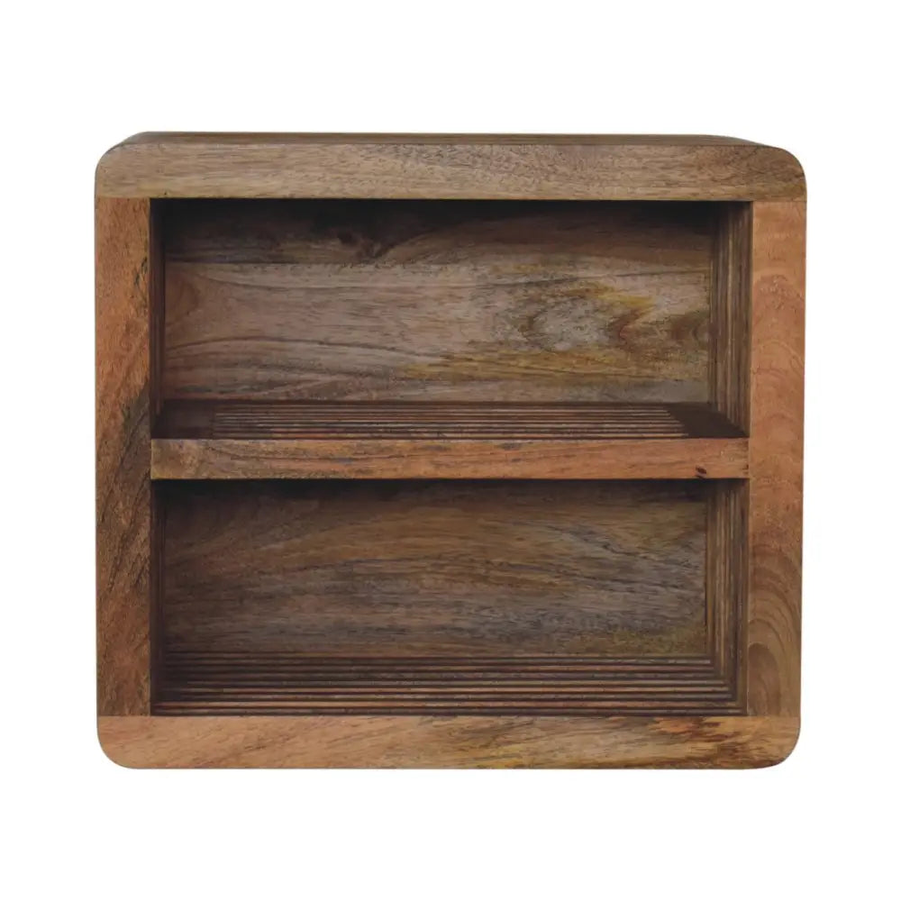 Rustic wooden two-shelf soba wall mounted bedside organizer with natural finish and visible grain patterns