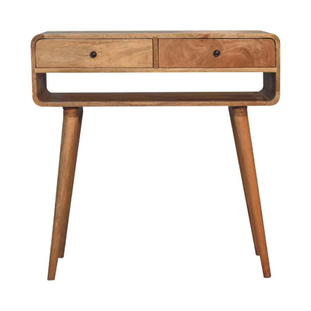Minimalist wooden sonata console table with two drawers and tapered legs perfect as a stylish console table