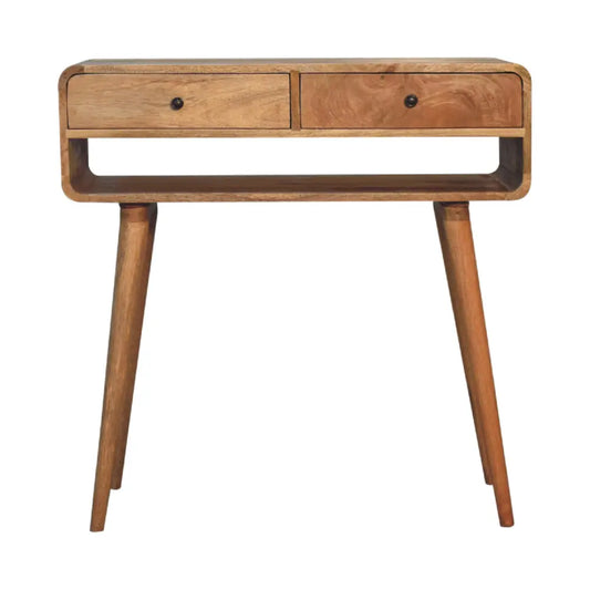 Minimalist wooden sonata console table with two drawers and tapered legs perfect as a stylish console table