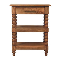 Spindle side table rustic wooden nightstand with turned bead legs honey tone made of solid mango wood