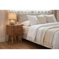 Wooden t-bar ridged bedside nightstand with two drawers gold-tone handles and natural finish tapered legs