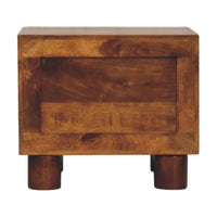 Tula 2 drawer chestnut nightstand in solid mango wood with natural grain and warm brown tones
