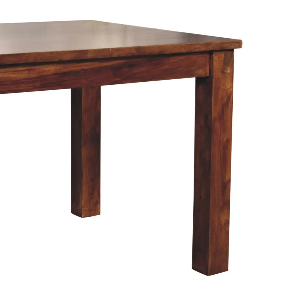 Solid wood tula dining table with a rich dark brown finish and natural grain patterns perfect for dining spaces