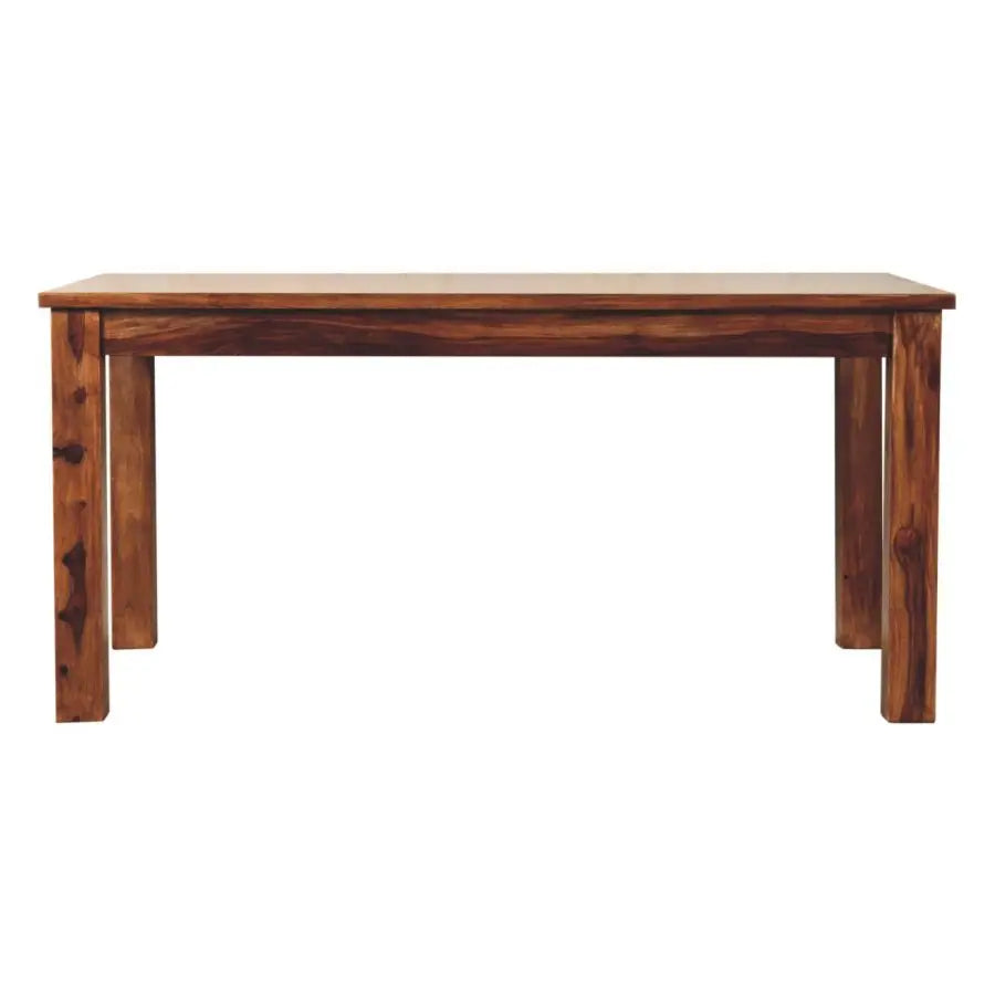 Solid wood tula dining table with warm brown finish and natural grain patterns perfect for dining rooms