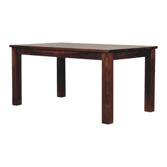 Dark brown wooden tula dining table with sturdy rectangular legs and smooth polished surface for dining use