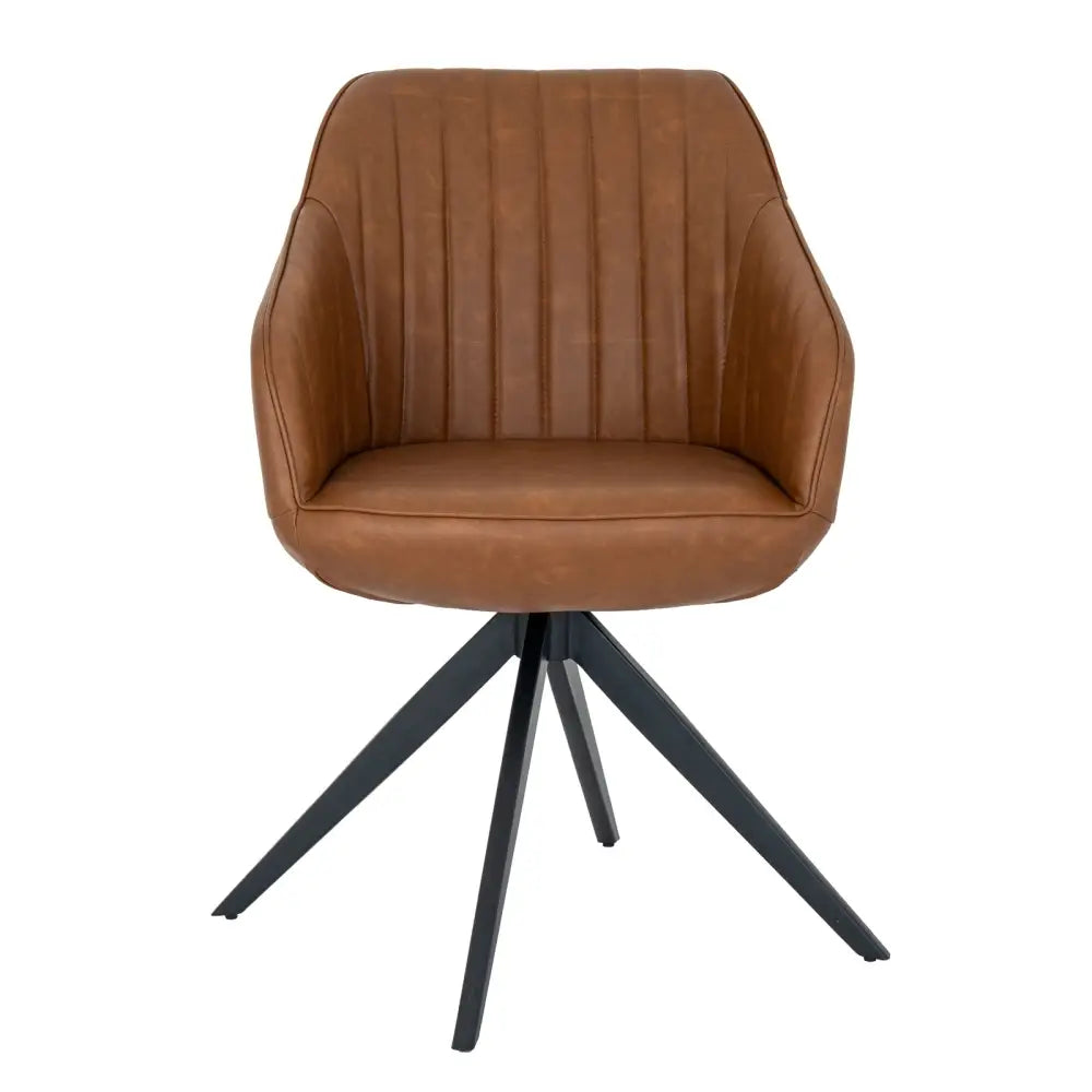 Brown leather uppsala tan chair with tufted back and black metal star base perfect for stylish seating