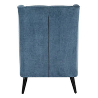 Navy blue textured vellis wingback armchair with blue textured fabric and black tapered legs for stylish seating