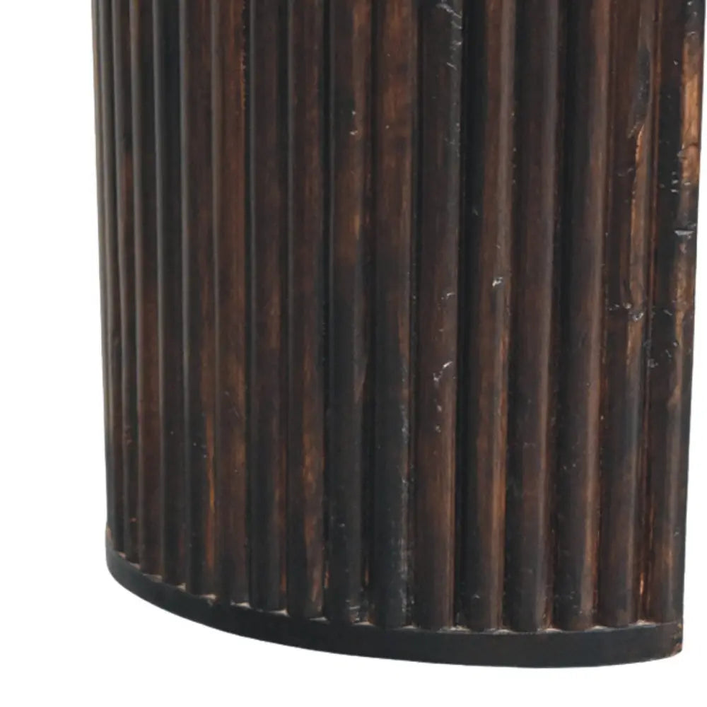 Dark brown distressed mocha fluted bench side table with vertical fluted design and velvet mocha finish