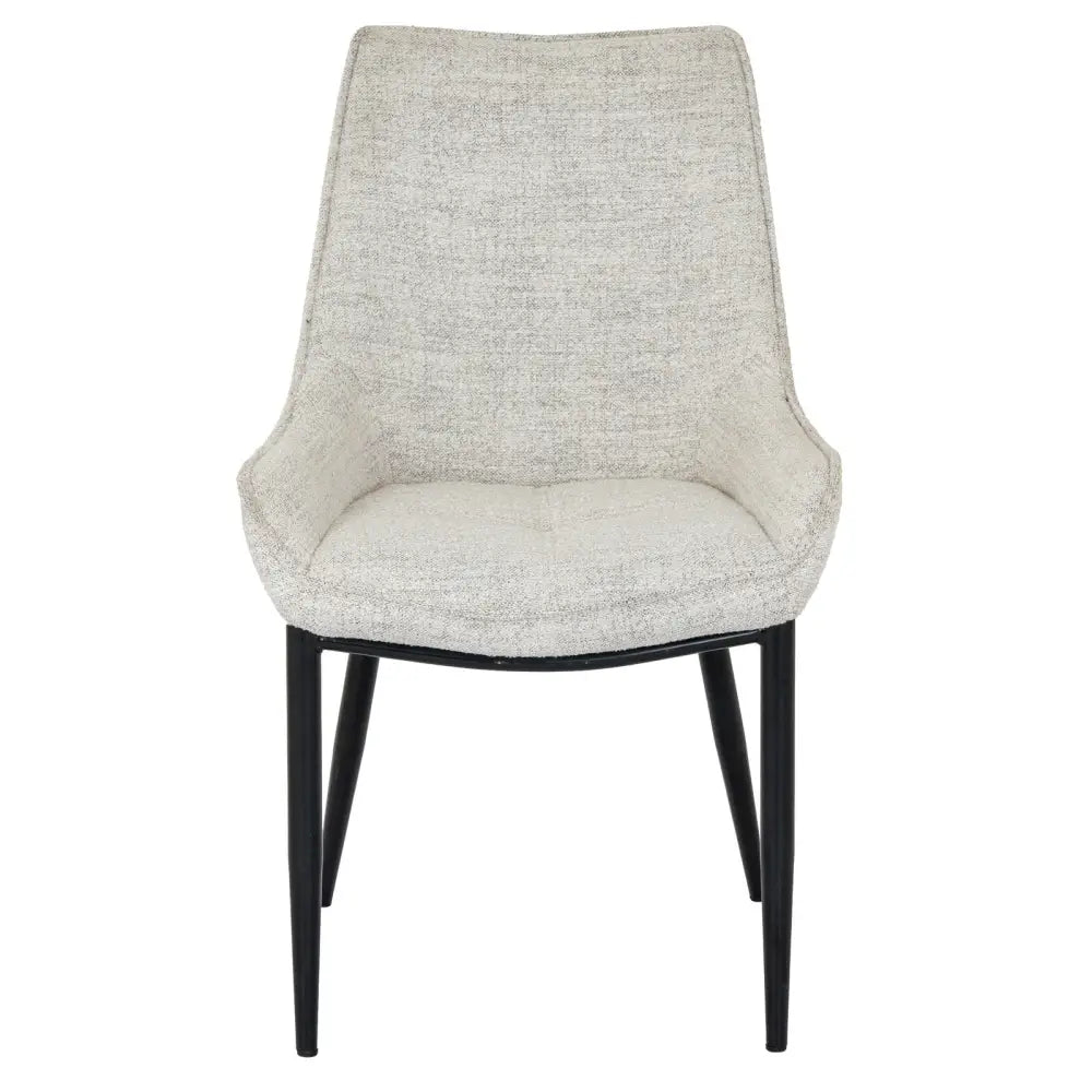 Beige textured fabric zephra dining chair with sleek black metal legs perfect for modern dining spaces