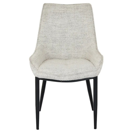 Beige textured fabric zephra dining chair with sleek black metal legs perfect for modern dining spaces