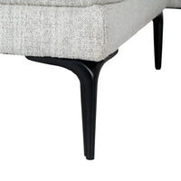 Zephra three seater sofa with footstool featuring a modern gray textured fabric armchair with black metal legs