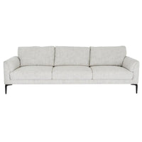 Beige textured fabric three seater sofa with sleek black metal legs from the zephra three seater sofa with footstool set